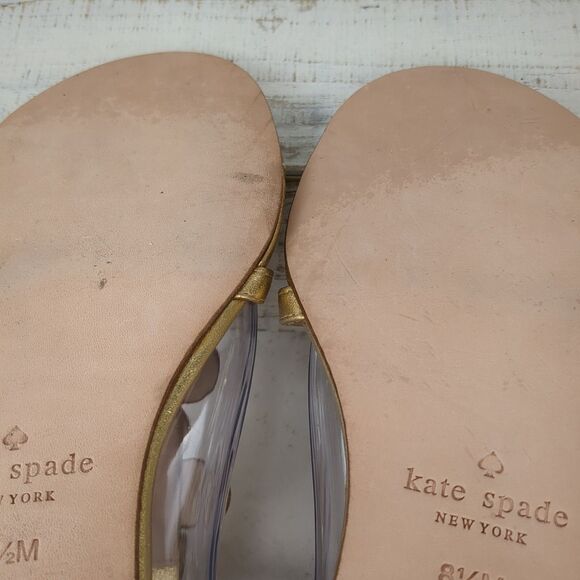 KATE SPADE Gold Metallic Stacey Flat Sandals Rhinestone Strappy Size 8.5 M - Picture 10 of 15